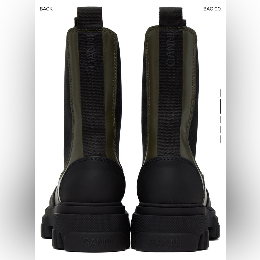 Ganni Olive Green and Black Cleated Chelsea Boots - Picture 7 of 7